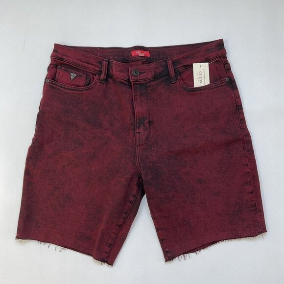 Guess Men's Slim Denim Shorts Destroy Super Stretch Dye Red Comfort Size 40 - Picture 1 of 7